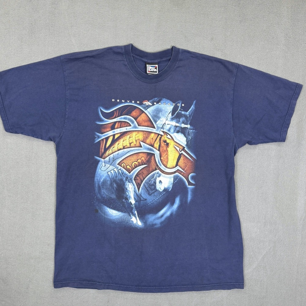 Vintage Denver Broncos Shirt Men XXL Navy Pro Player Cotton NFL Football Graphic